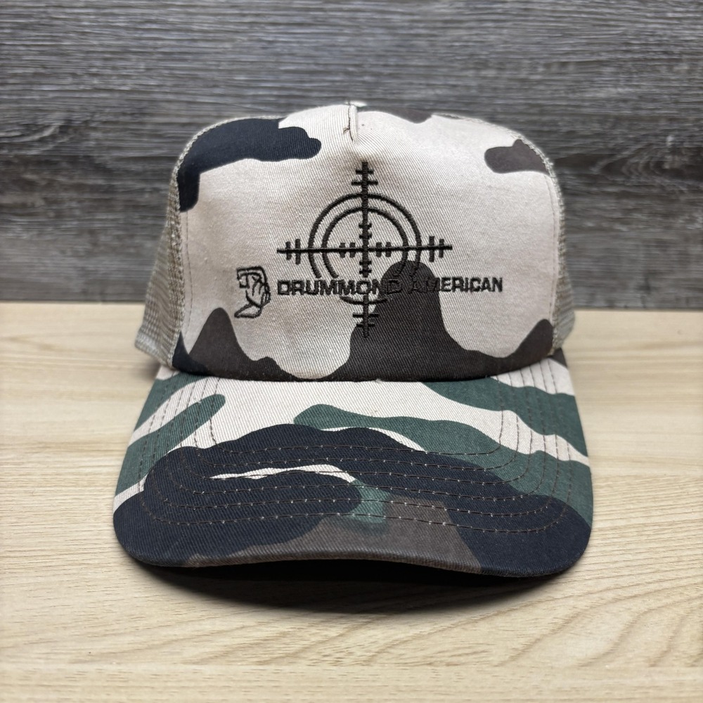 Drummond American Hat Cap Snap Back Camo Trucker One Size Mens Brown Mesh